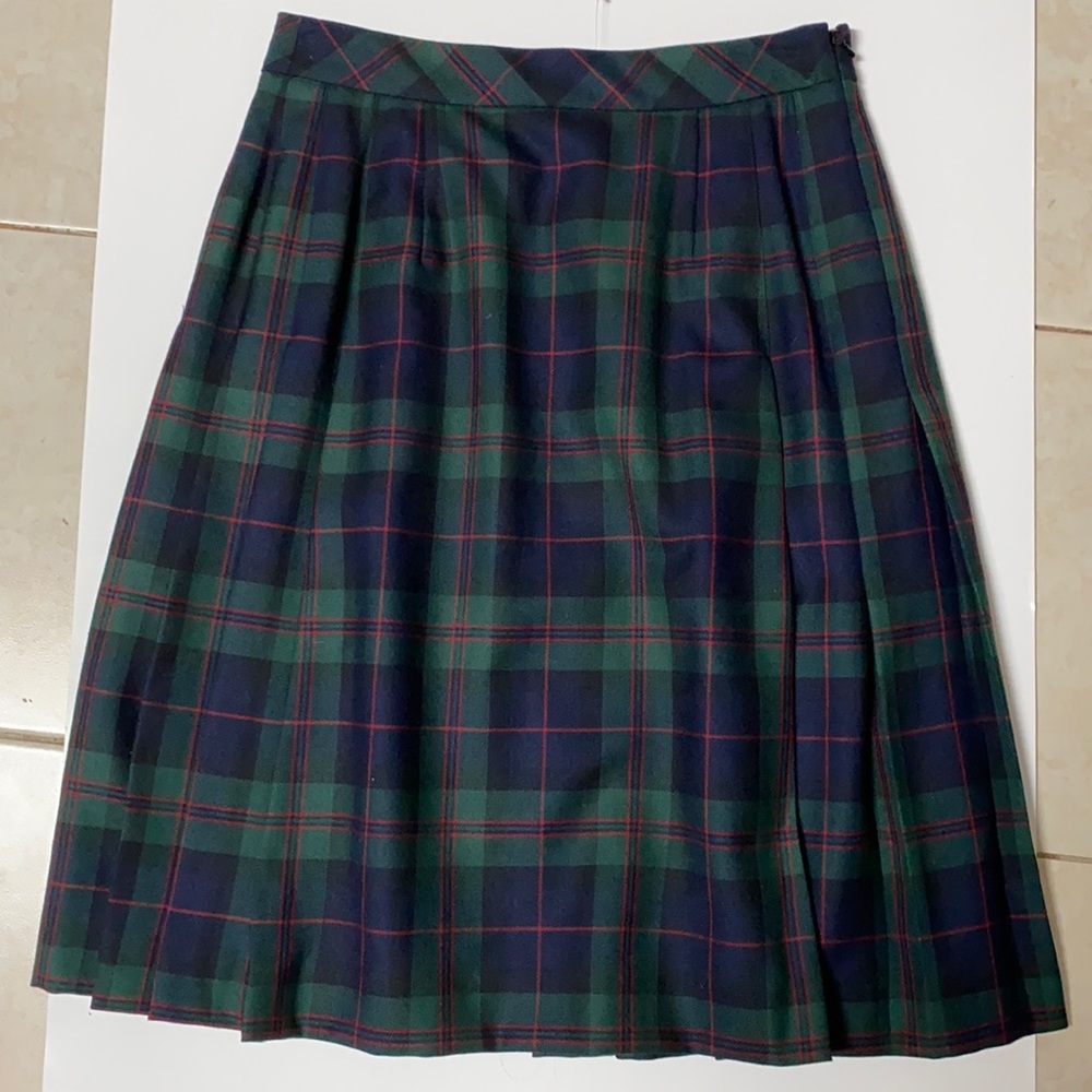 Brook's Brothers Red Fleece Wool Plaid Kilt Pleated Skirt Armstrong Tartan 0